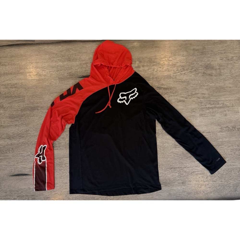 Fox Racing Tech Hoodie – Long Sleeve Pullover – TruDri – Red/White/Black - Large